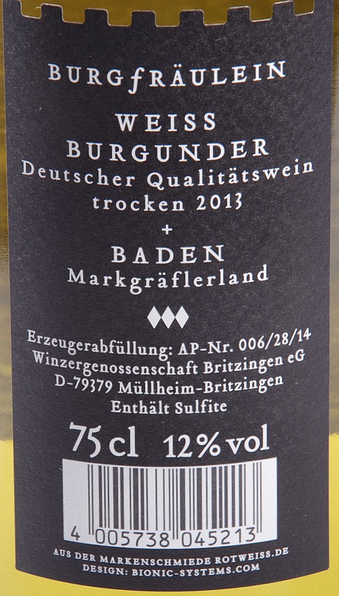 Burgfräulein Weiß Burgunder trocken Burgfräulein Weiß Burgunder trocken